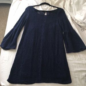 Navy blue lace bell sleeve shift dress