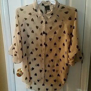 Tan heart printed blouse