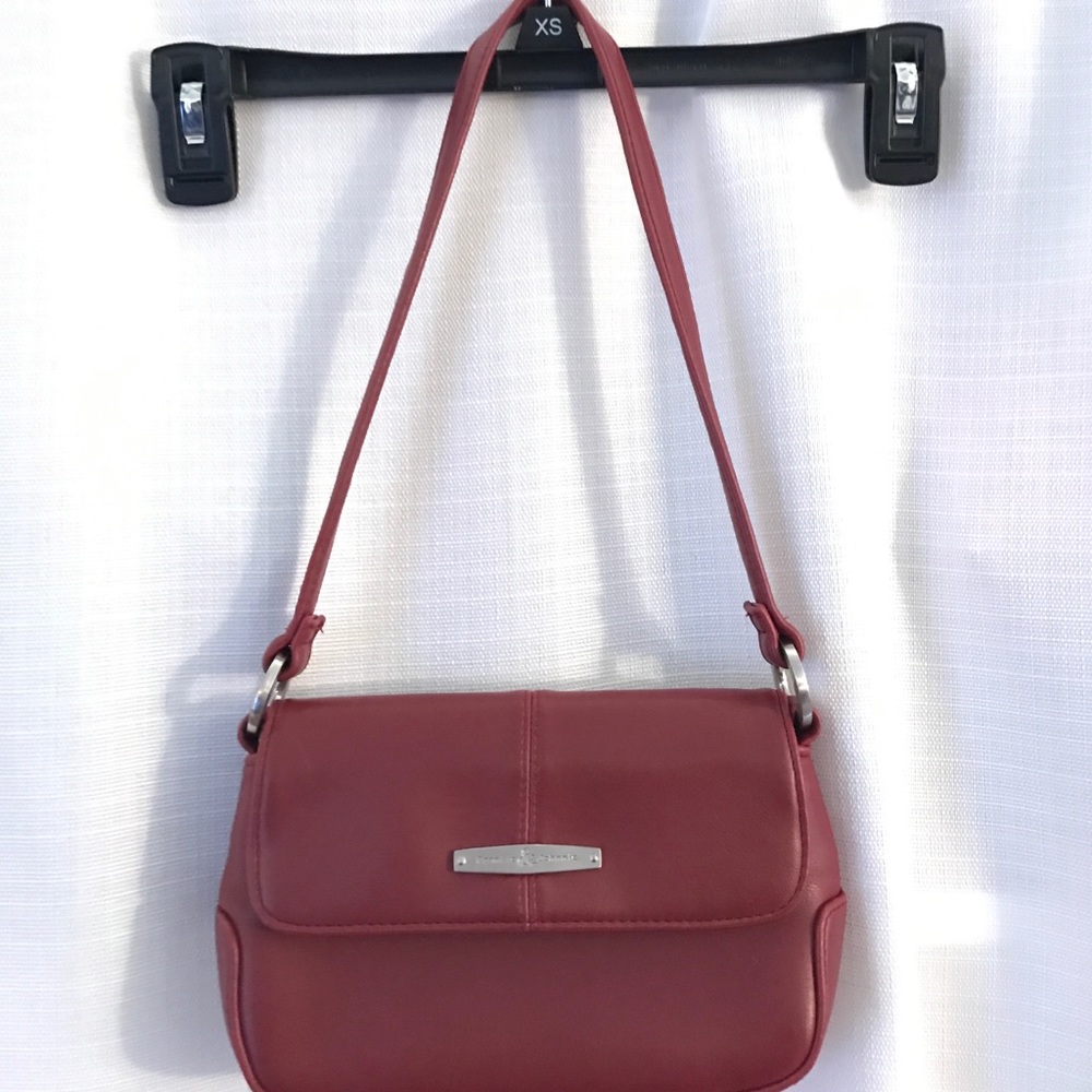 Burgundy clutch with shoulder strap