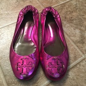 100% authentic metallic Tory Butch reva flats
