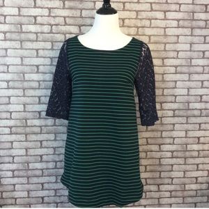 Anthropologie 9-H15 lace and striped tunic