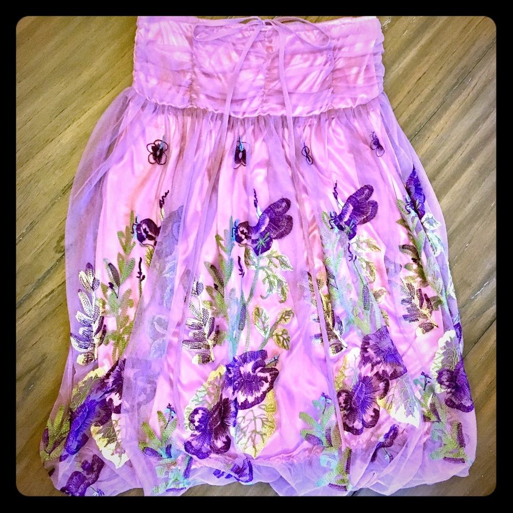 Ryu Lavender Tulle Embroidered Bubble Dress Medium