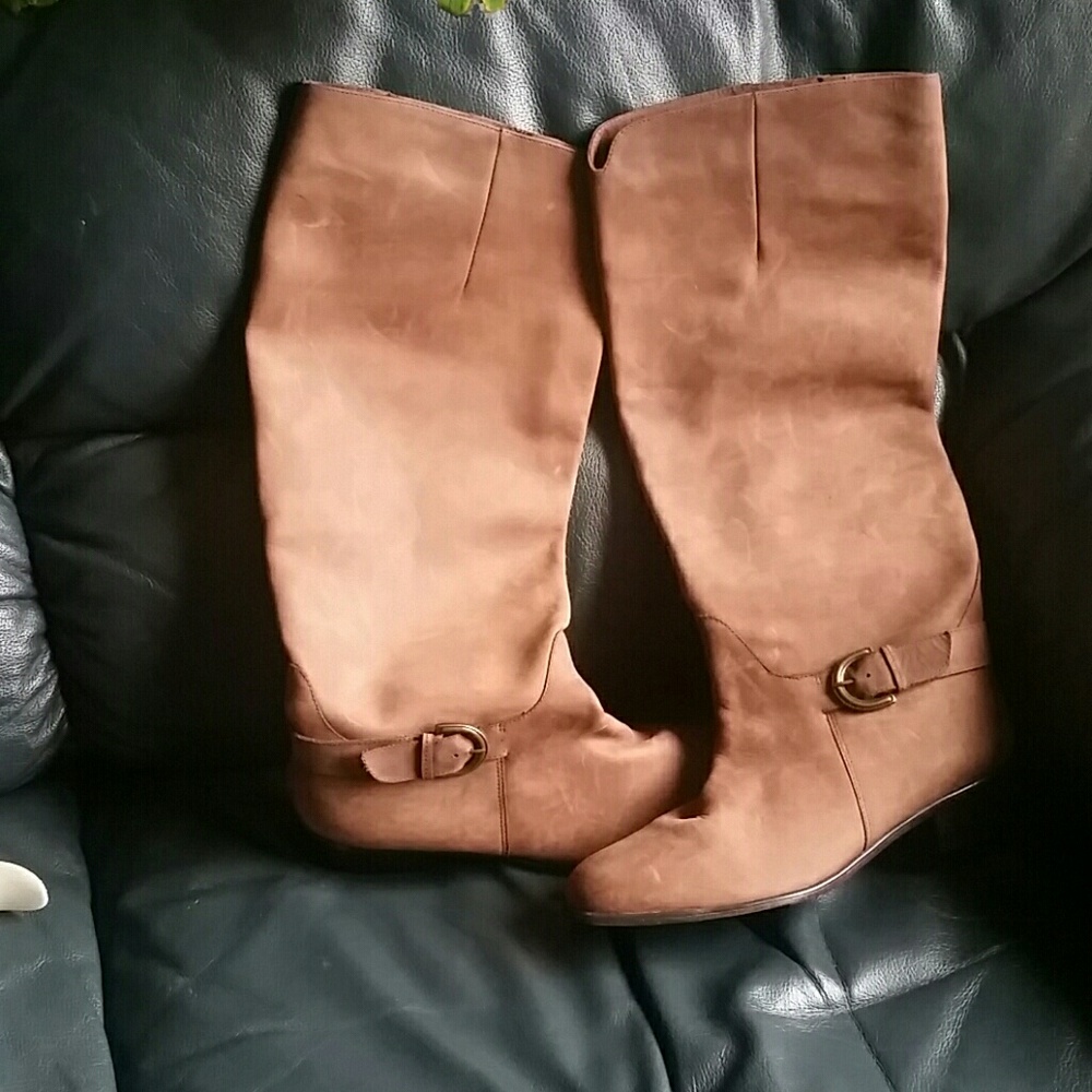 Camel colored knee high boots