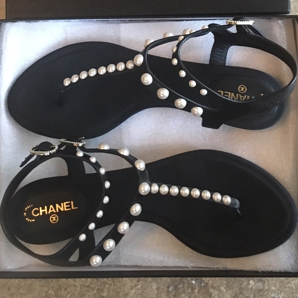 Chanel pearl ankle strap sandals