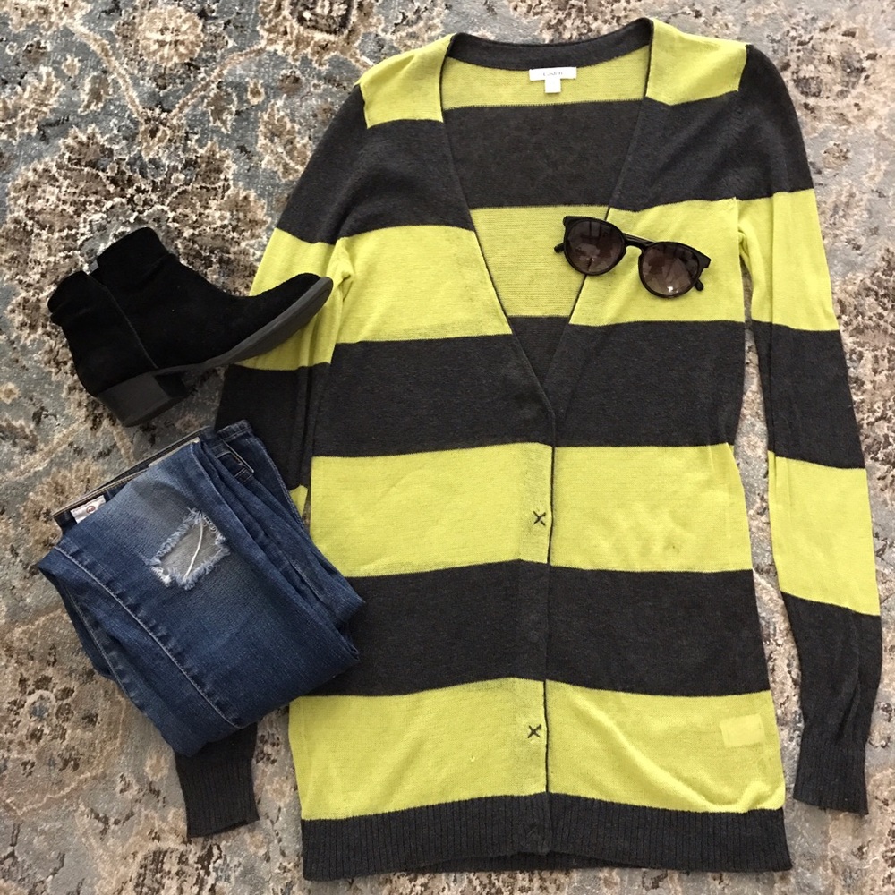 Women's Small S Yellow Gray Long Cardigan