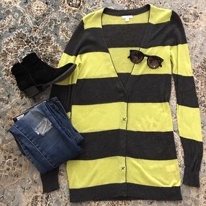 Women's Small S Yellow Gray Long Cardigan