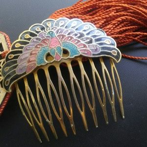 ✨❤VintageJapanese kimono peacock comb hair clip!!!