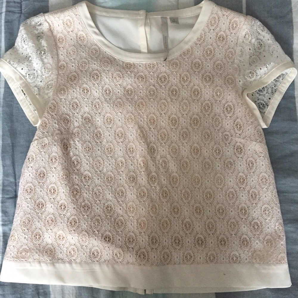 White lace crop top with bow back.