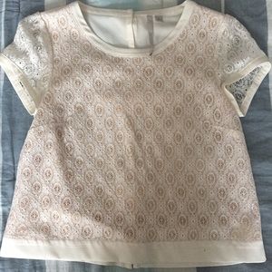 White lace crop top with bow back.