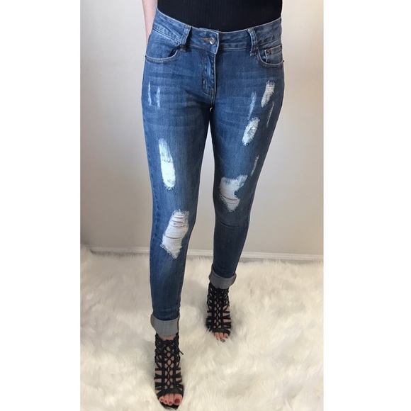 NADIA Med Wash Destroyed Denim Jeans - Picture 6 of 8