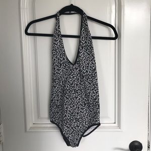 Composition Print Halter Body Suit