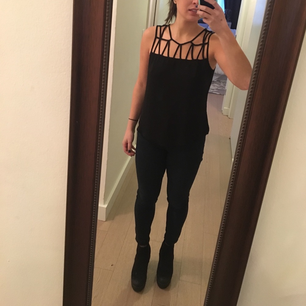 Black Chiffon Shirt with Cage Top