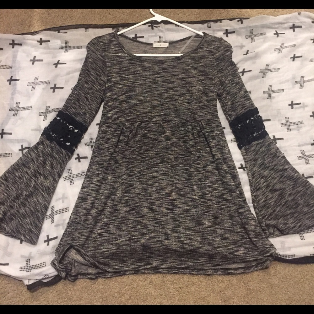Black and white peasant top with crochet detail
