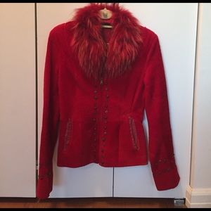Real lather/fur jacket red. Size XS