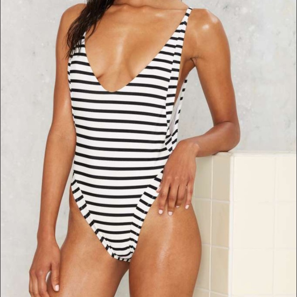 Striped one piece swimsuit
