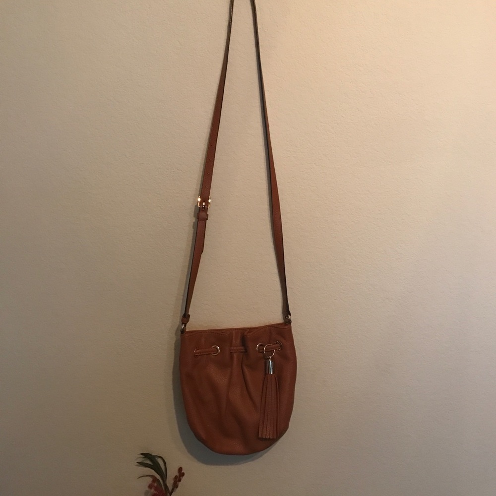 Leather cognac colored over shoulder purse