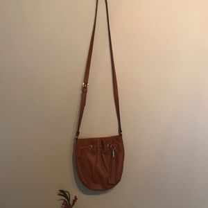 Leather cognac colored over shoulder purse