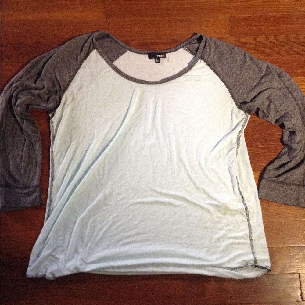 Light blue/turquoise&gray long-sleeve baseball tee