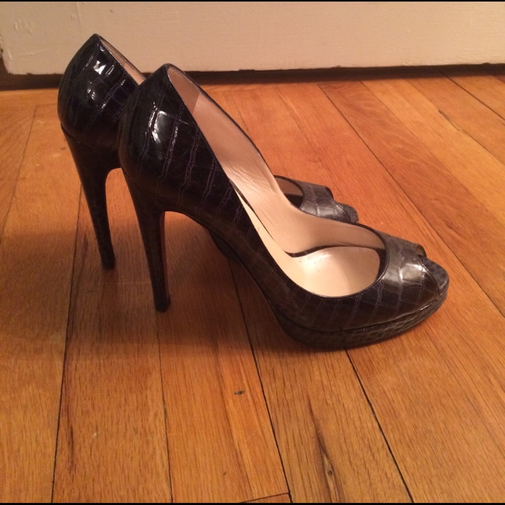 Authentic Casadei navy peep toe platform pumps