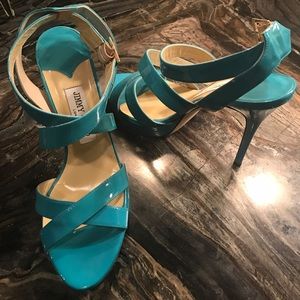 Jimmy Choo teal strapped heel