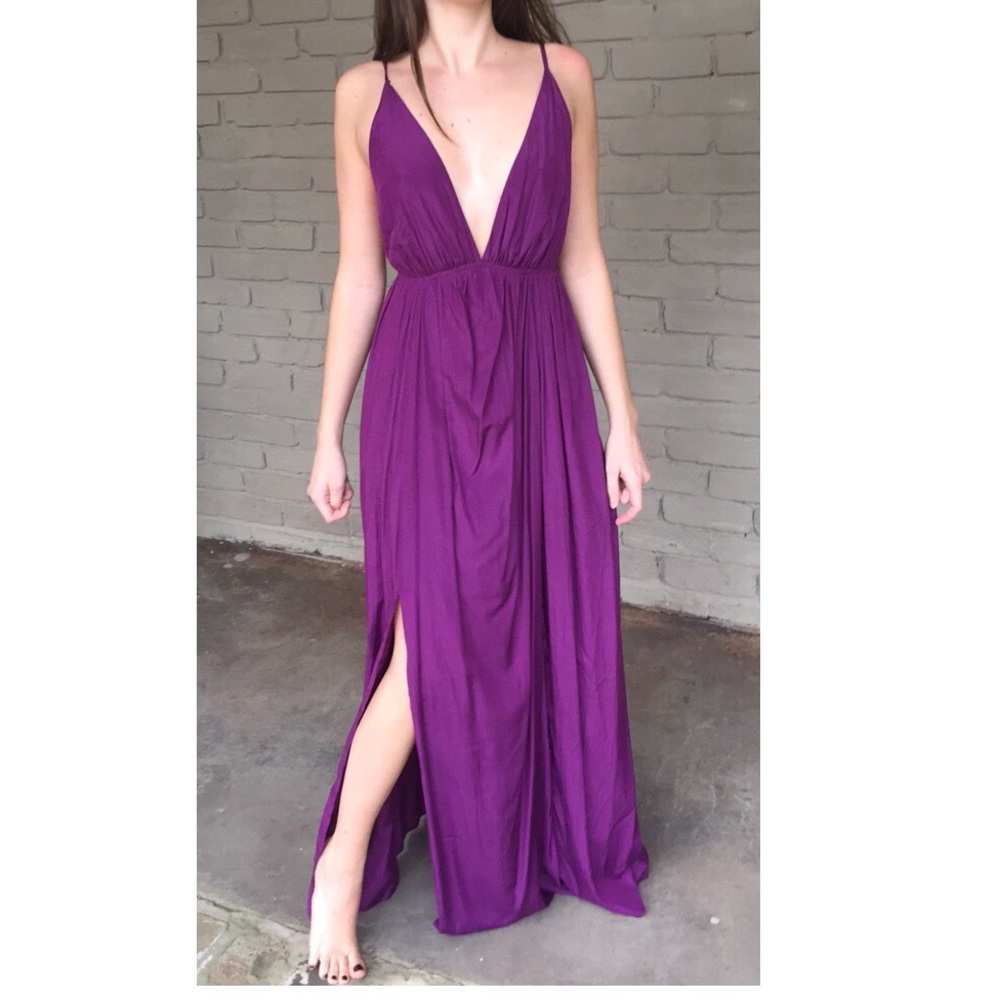 Purple Low Cut, Backless Maxi Dress