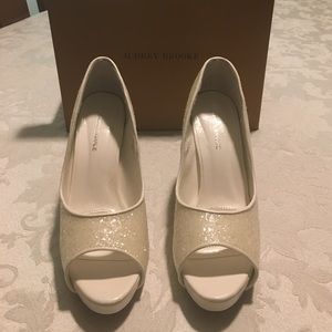 Brand new white glitter open toe heels