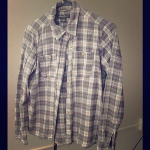 Gray, white and cream Eddie Bauer plaid shirt