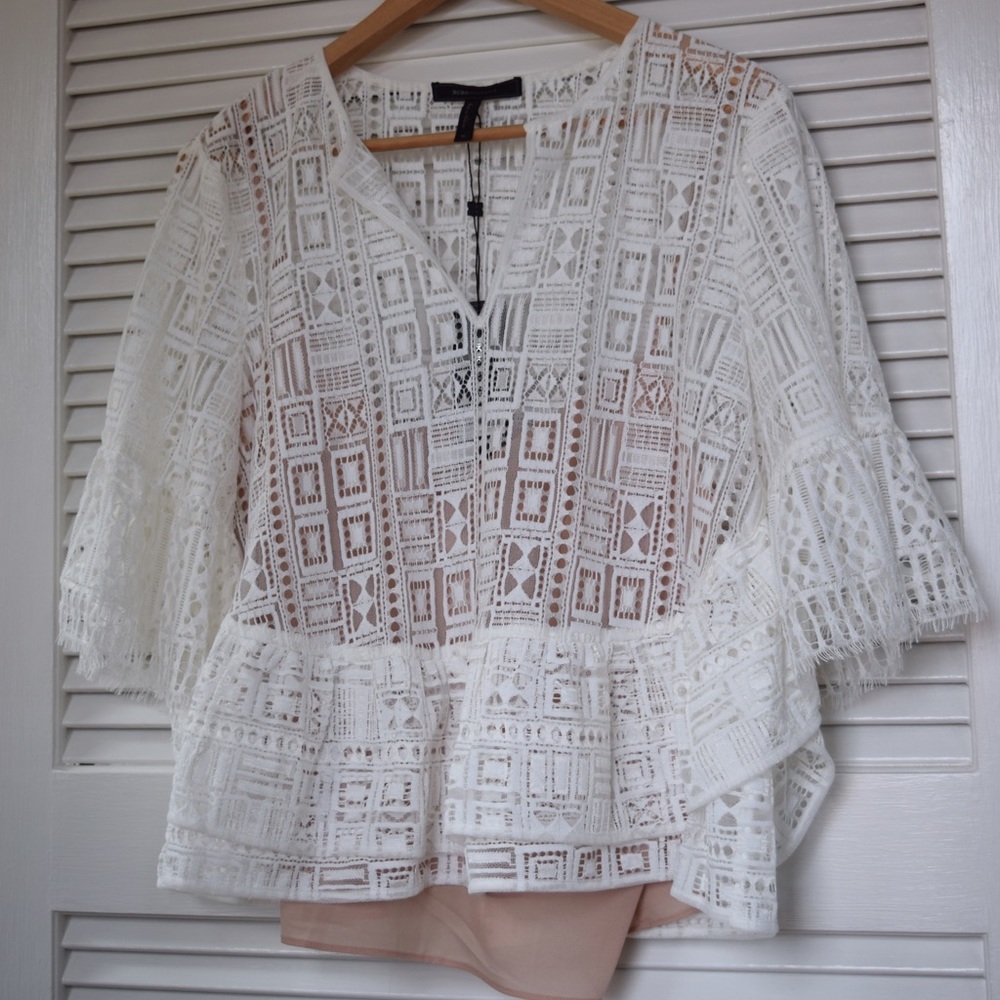 BCBG MaxAzria Lace Off-White Peplem Blouse -  NEW