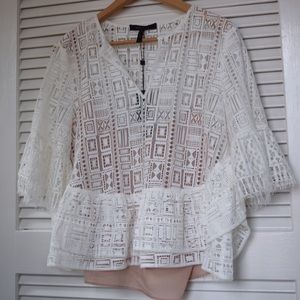 BCBG MaxAzria Lace Off-White Peplem Blouse -  NEW