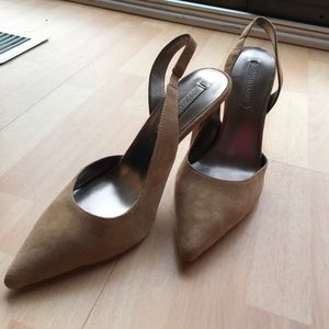 BCBG Nude Suede Heels