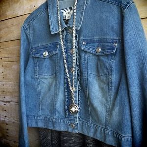 Cropped Denim Jacket with Rhinestone Buttons