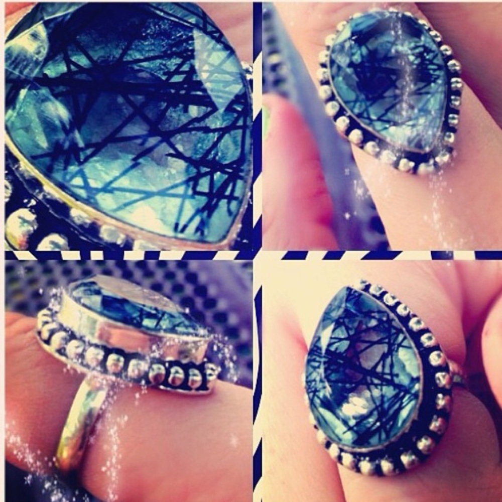 Silver ring faux rutilated Quartz