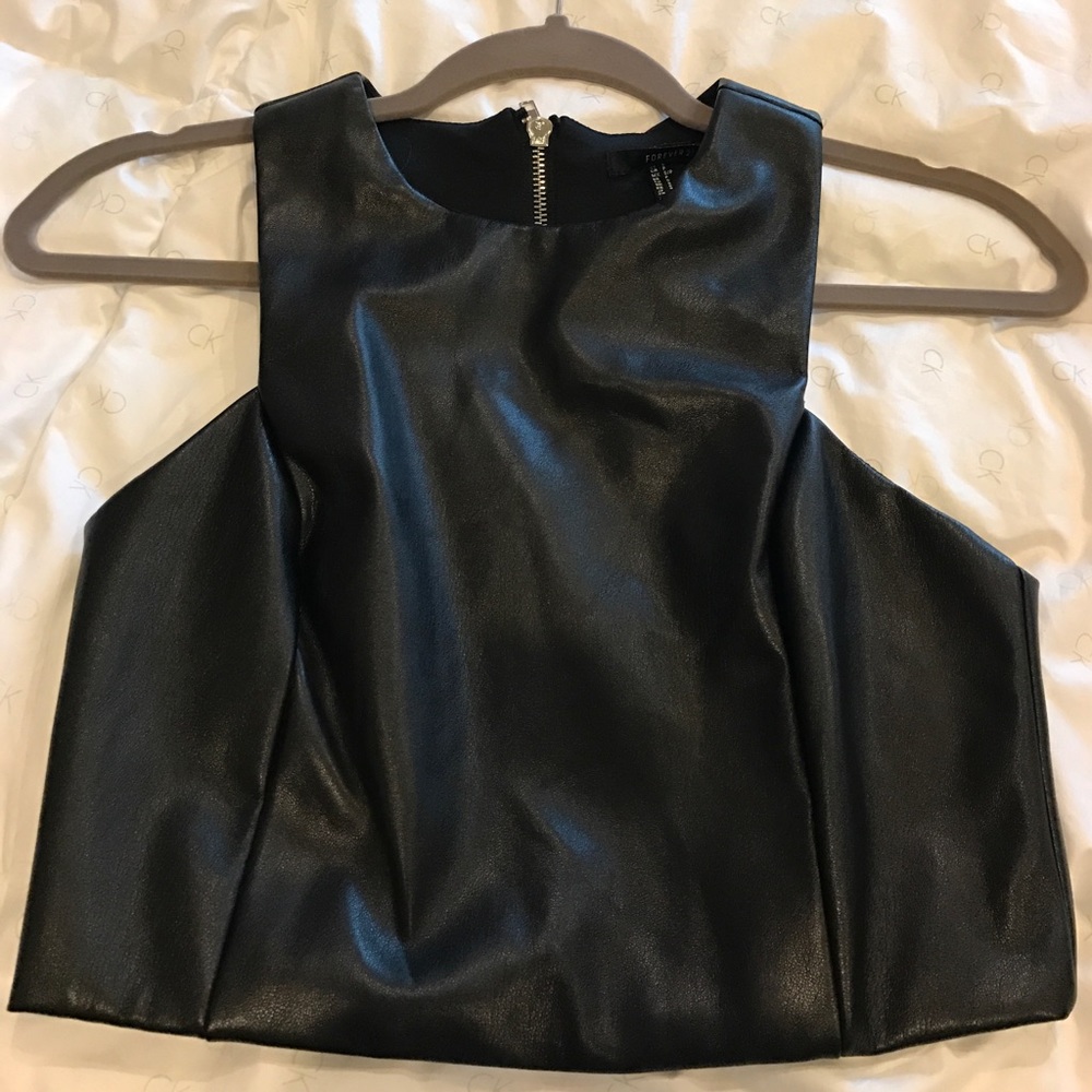 Black pleather crop top