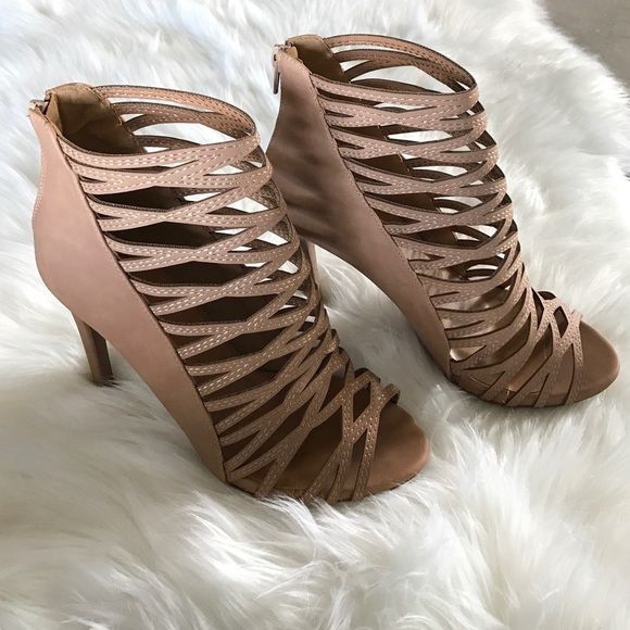 Nude Strappy Laser Cut Out Heel Sandals - Picture 2 of 4