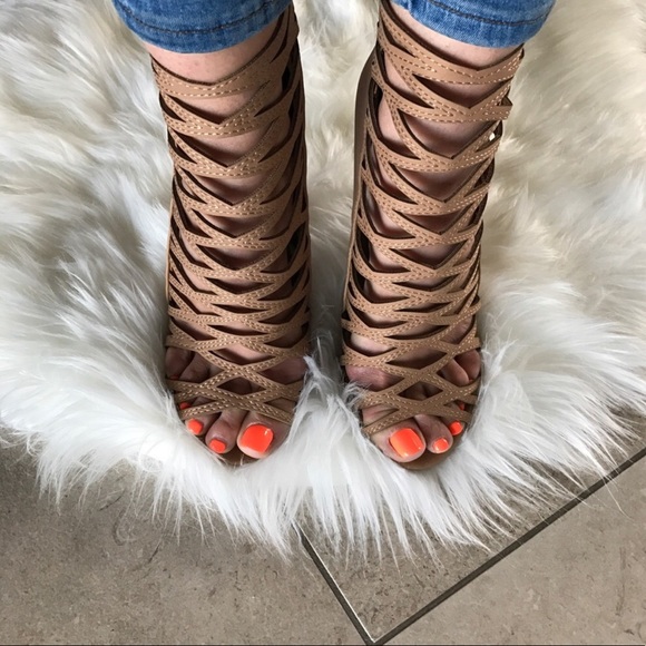 Nude Strappy Laser Cut Out Heel Sandals - Picture 3 of 4