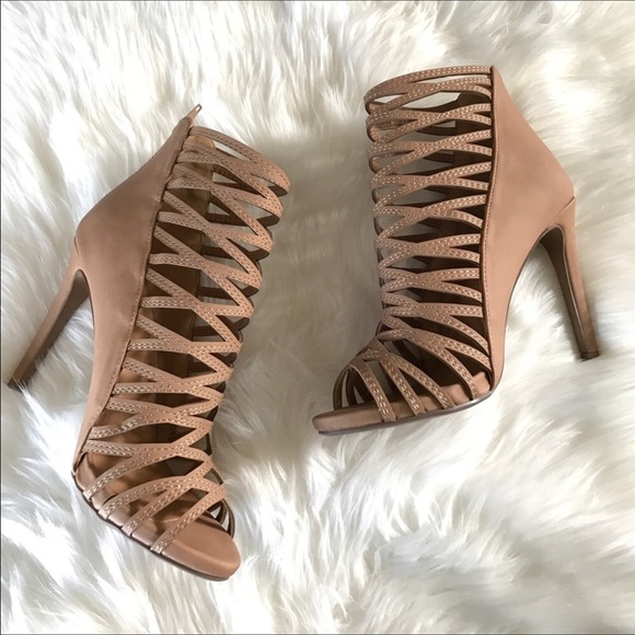 Nude Strappy Laser Cut Out Heel Sandals - Picture 4 of 4