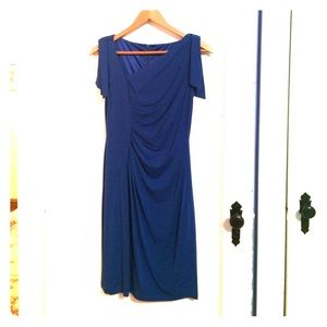 David Meister knee length dress with front pleats.