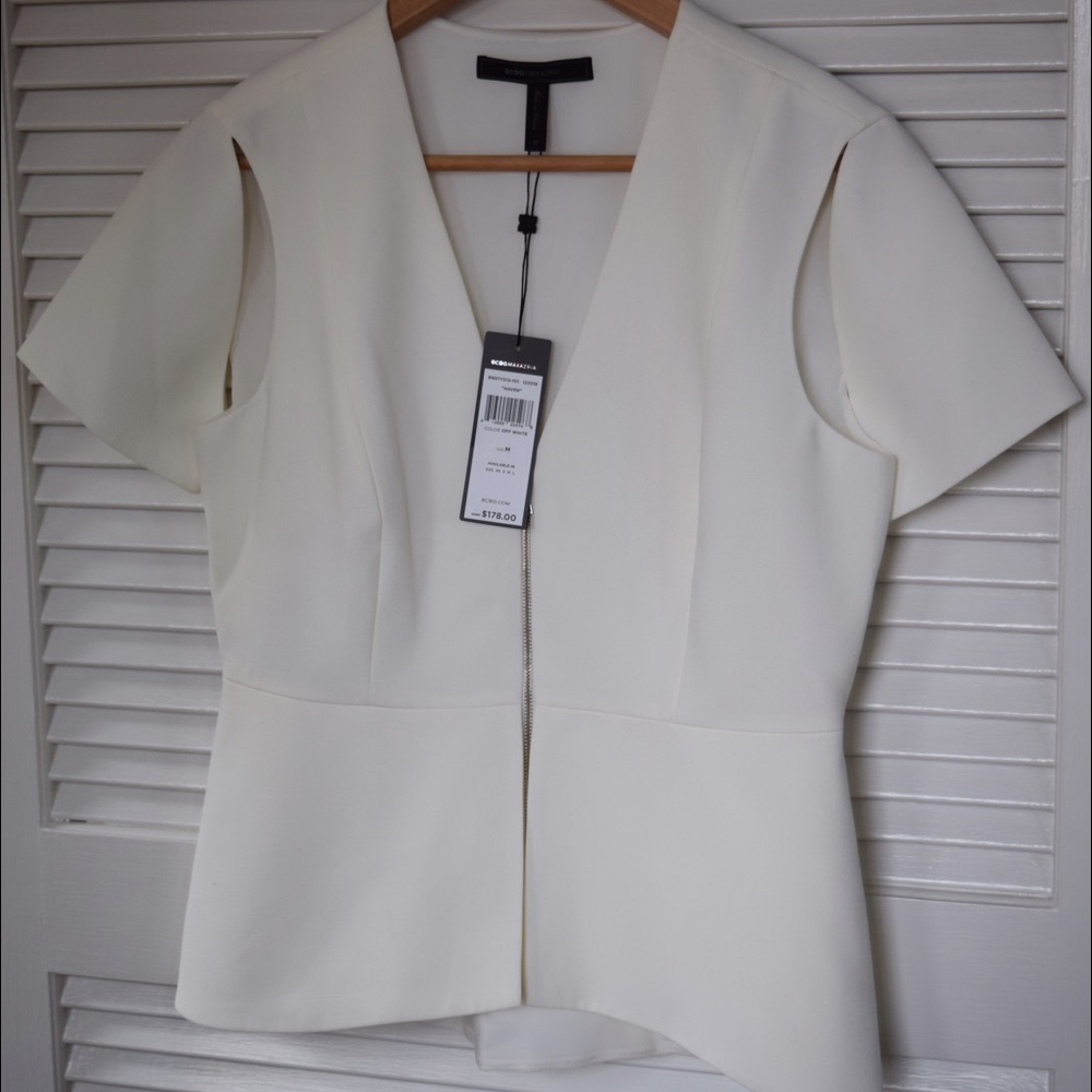 BCBG MaxAzria Cutout Off-White Peplum Top - NEW