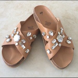 H&M embellished footbed sandals in nude size 8
