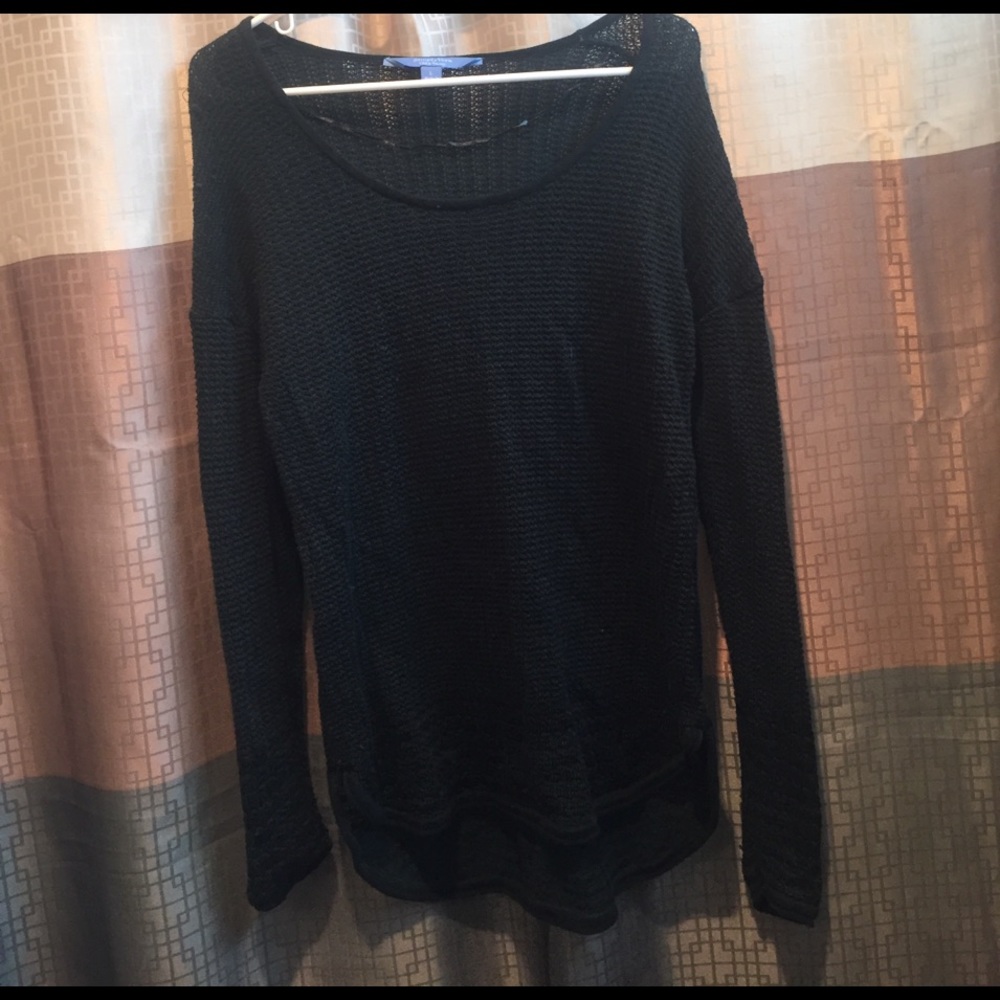 Green open weave sweater