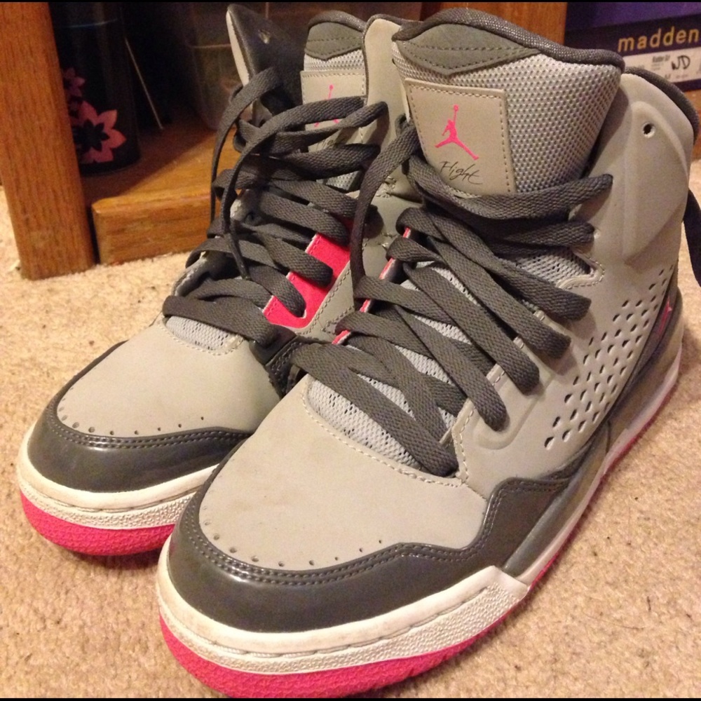Jordan Flights! Youth 6.5 Pink, Grey, and White