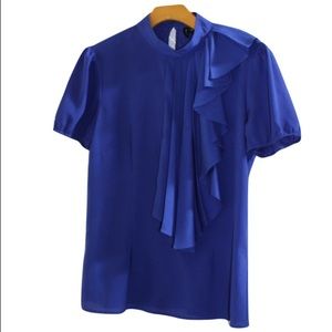 Cobalt blue asymmetrical pleated blouse