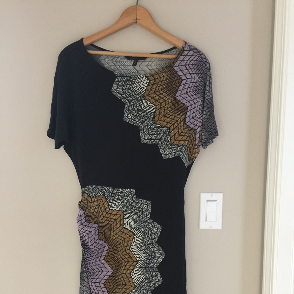 BCBG black stretch dress with graphic print