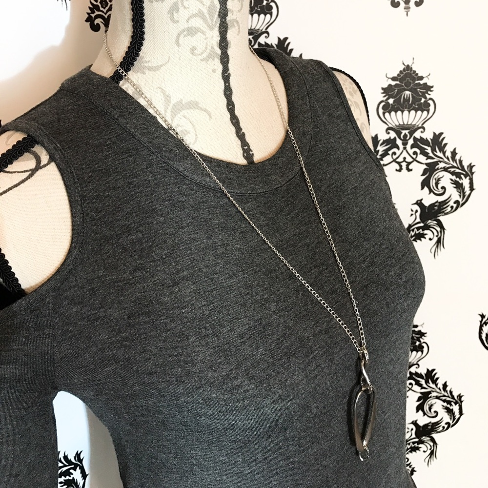 π NWT! Grey off the shoulder shirt W/Necklace! - Picture 2 of 7
