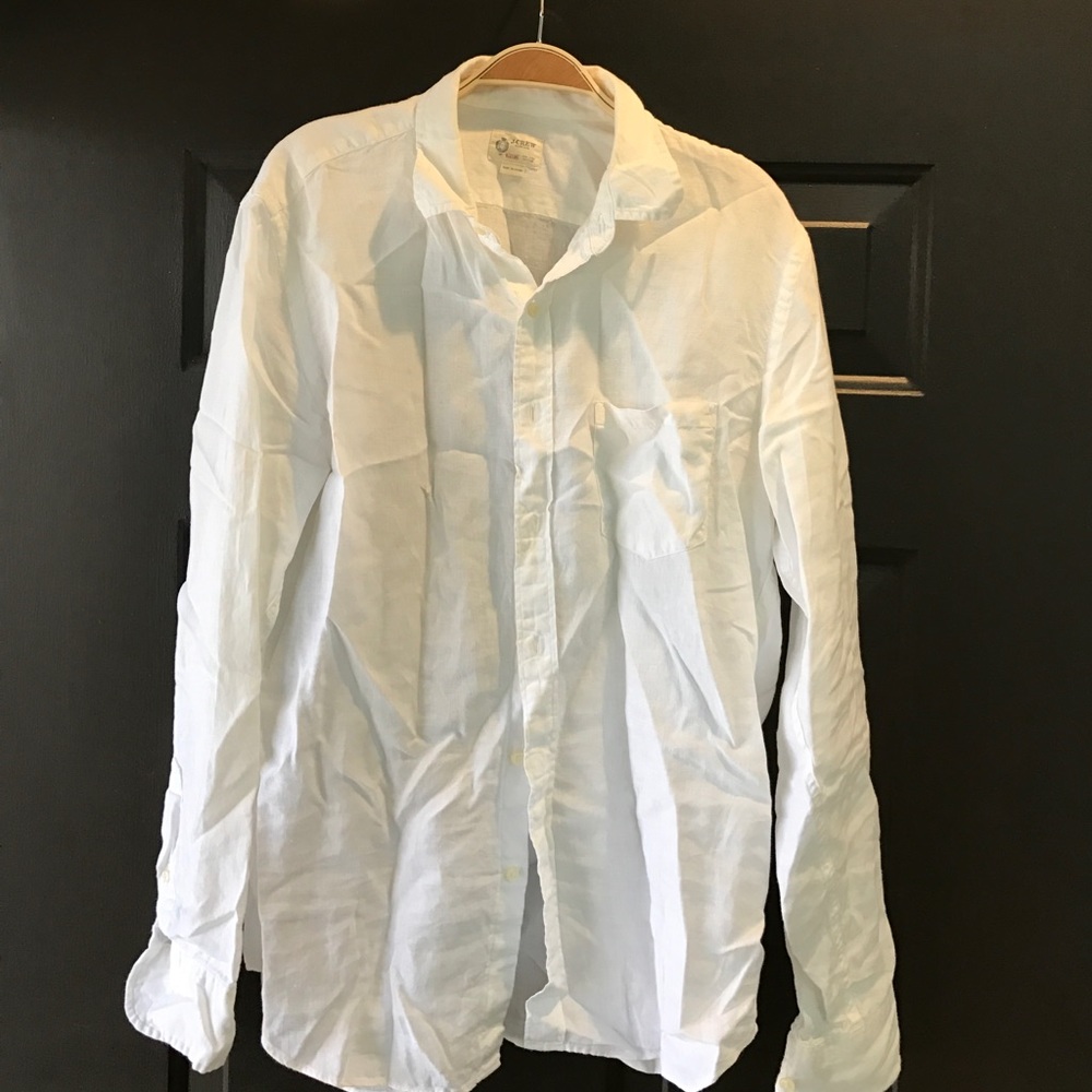 Men's M J. Crew Botton Down White Linen Shirt
