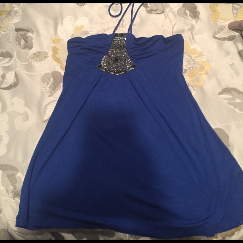Wet Seal Blue Beaded Halter Top