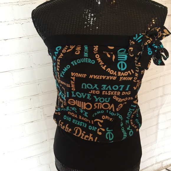 Silk Trina Turk tube top black teal gold - Picture 1 of 4