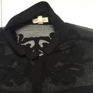 Western style button-down shirt with sheer placket