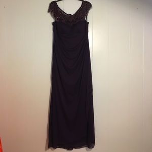 Xscape Beaded Illusion Neck Ruched Gown, size 16
