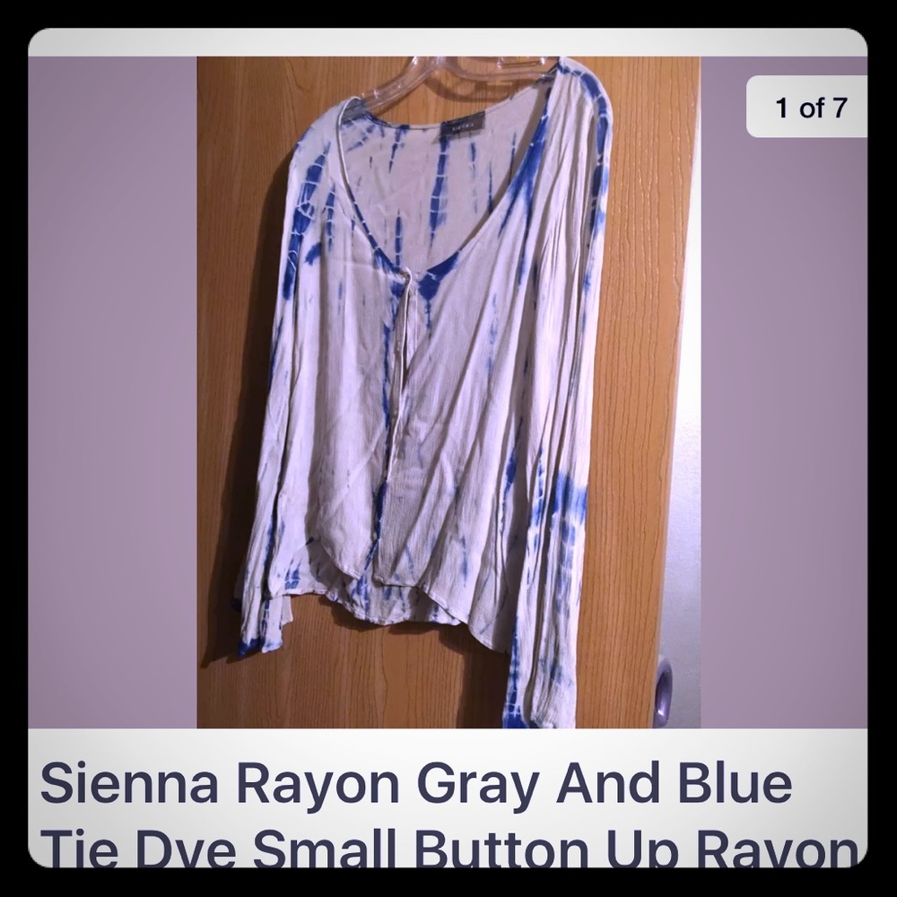 Sienna blue & gray tie dye button down shirt small